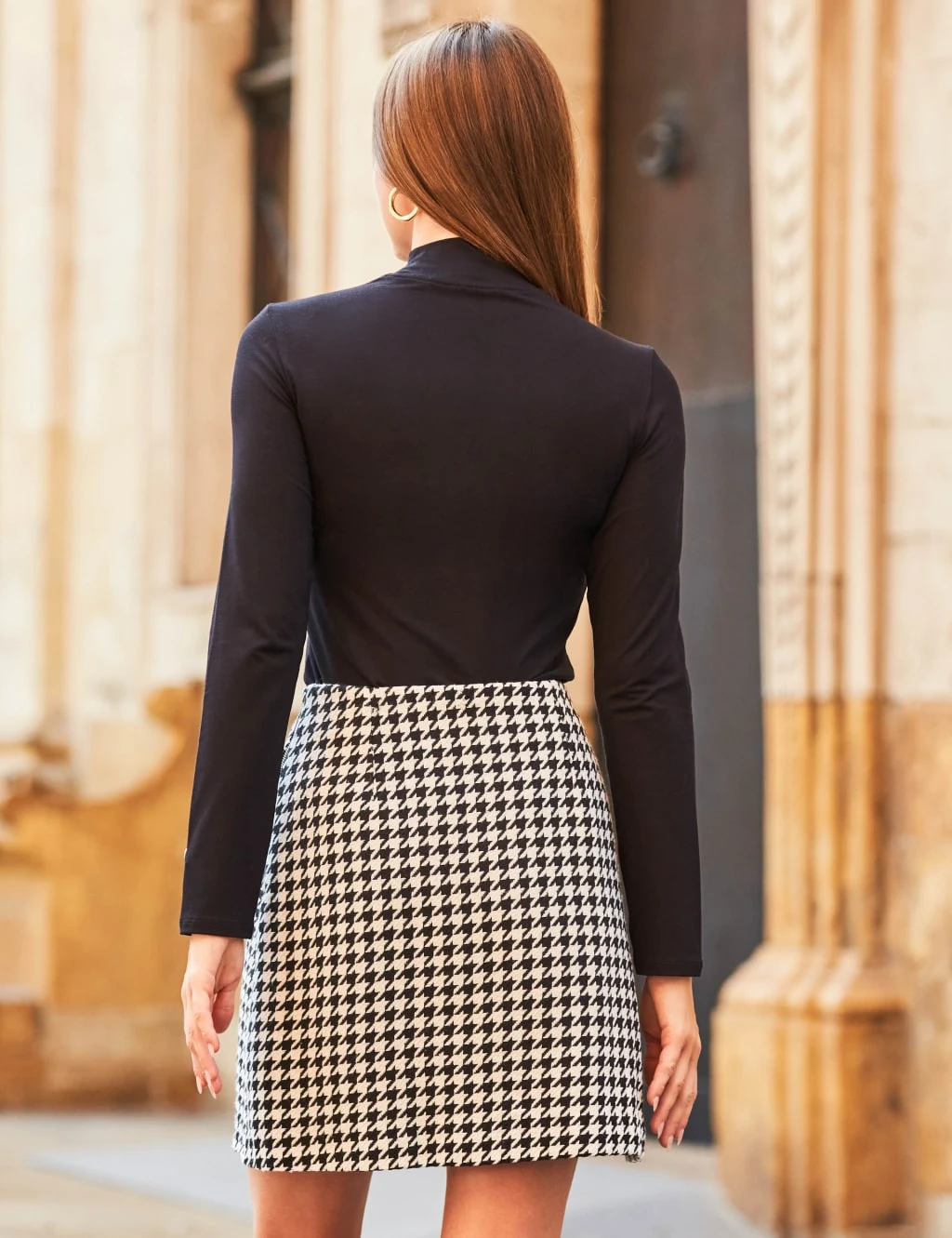 Cotton Blend Dogtooth Mini A-Line Skirt 3 Cotton Blend Dogtooth Mini A-Line Skirt - Image 3