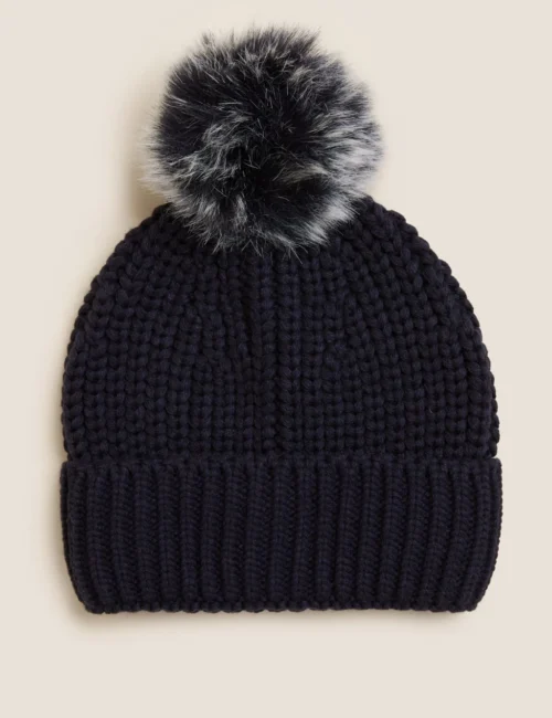 Knitted Faux Fur Pom Hat