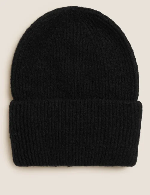 Knitted Rib Turn Up Beanie Hat