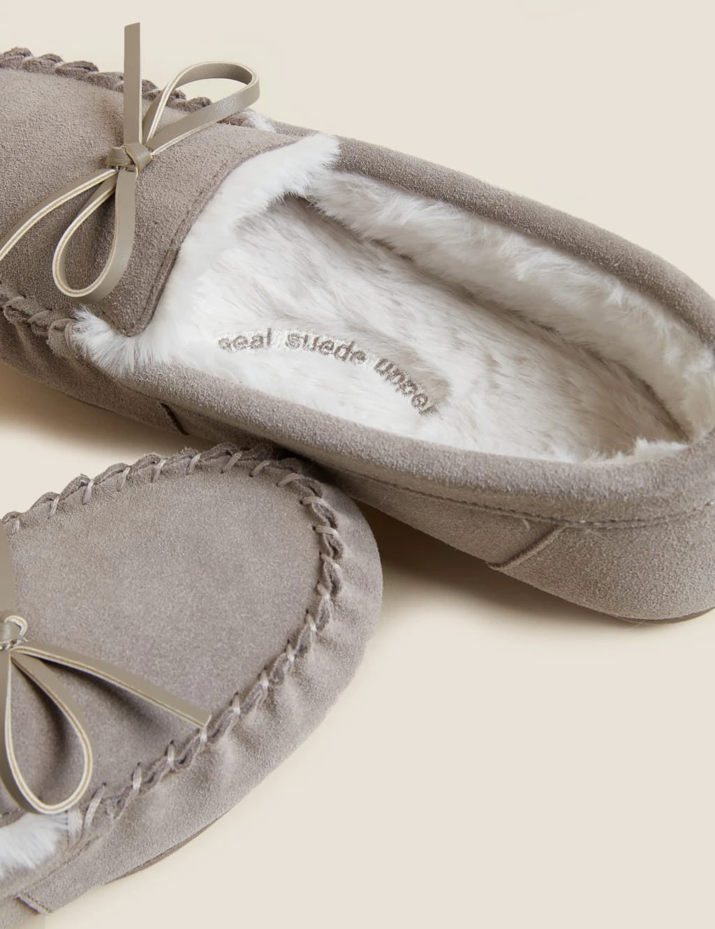 Suede Bow Faux Fur Lined Moccasin Slippers 3 Suede Bow Faux Fur Lined Moccasin Slippers - Image 3