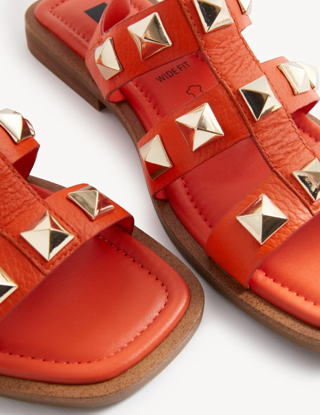 Wide Fit Leather Studded Flat Sandals 3 Wide Fit Leather Studded Flat Sandals - Image 3