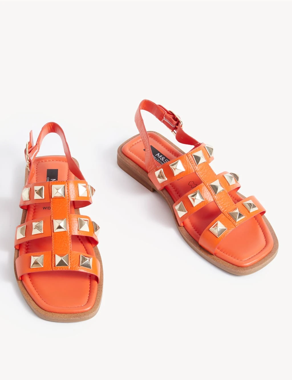 Wide Fit Leather Studded Flat Sandals 2 Wide Fit Leather Studded Flat Sandals - Image 2
