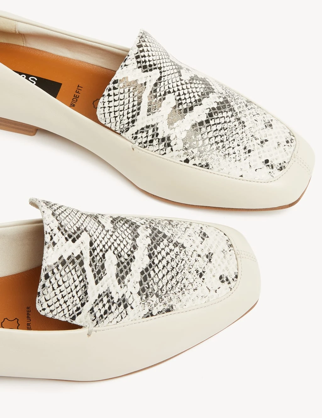 Wide Fit Leather Snake Flat Loafers 3 Wide Fit Leather Snake Flat Loafers - Image 3