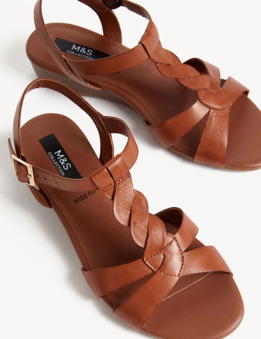 Wide Fit Leather Wedge Sandals 3 Wide Fit Leather Wedge Sandals - Image 3