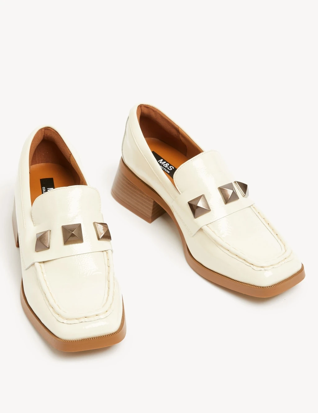 Wide Fit Leather Patent Block Heel Loafers 2 Wide Fit Leather Patent Block Heel Loafers - Image 2
