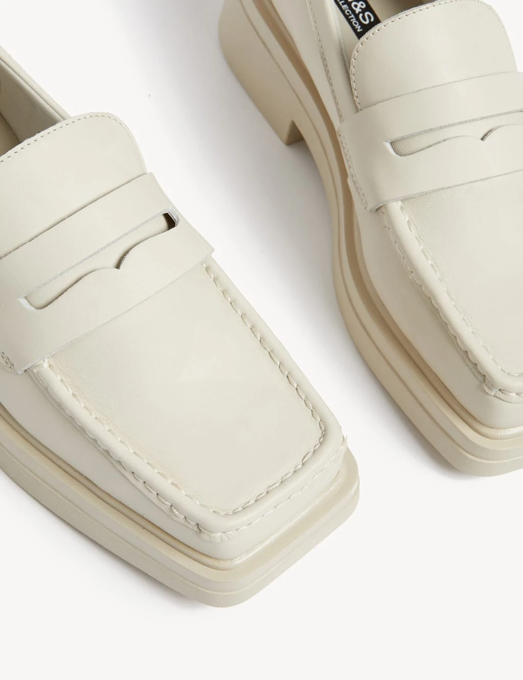 Leather Block Heel Square Toe Loafers 3 Leather Block Heel Square Toe Loafers - Image 3