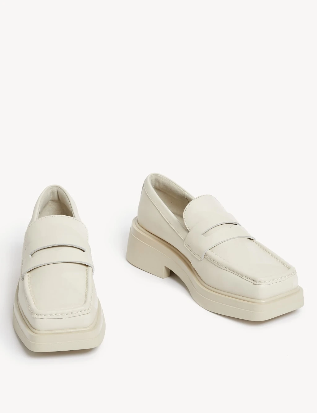 Leather Block Heel Square Toe Loafers 2 Leather Block Heel Square Toe Loafers - Image 2