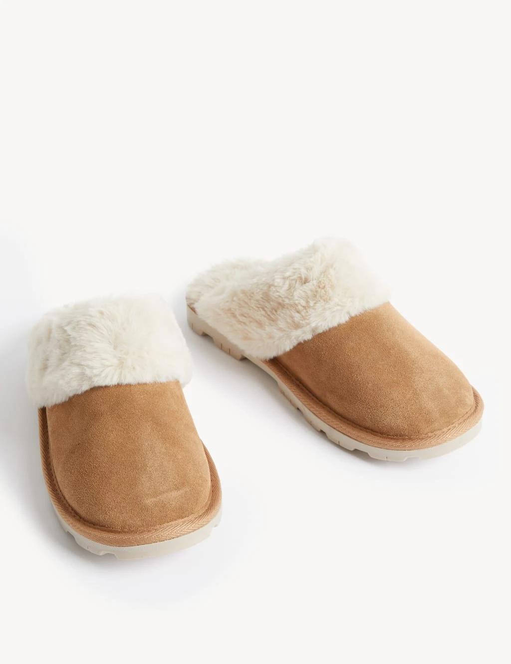 Suede Faux Fur Lined Mule Slippers 2 Suede Faux Fur Lined Mule Slippers - Image 2