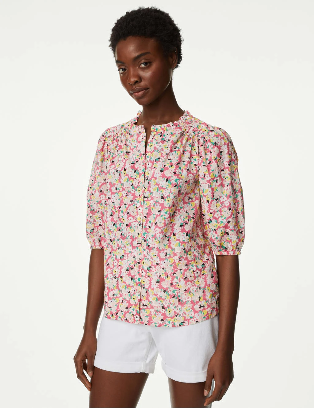 Pure Cotton Floral Puff Sleeve Blouse 4 Pure Cotton Floral Puff Sleeve Blouse - Image 4