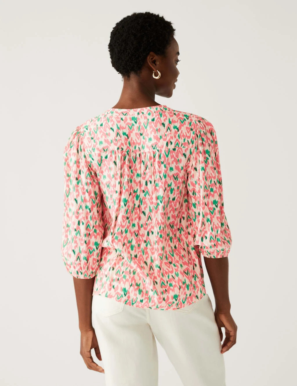 Printed Crew Neck Button Through Blouse 5 Printed Crew Neck Button Through Blouse - Image 5
