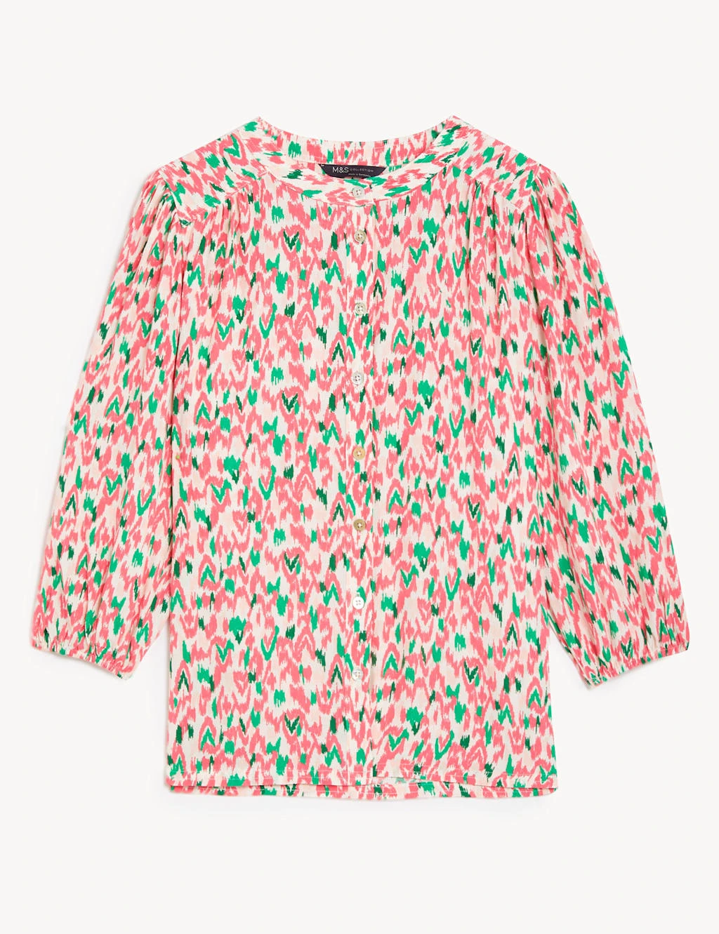 Printed Crew Neck Button Through Blouse 2 Printed Crew Neck Button Through Blouse - Image 2