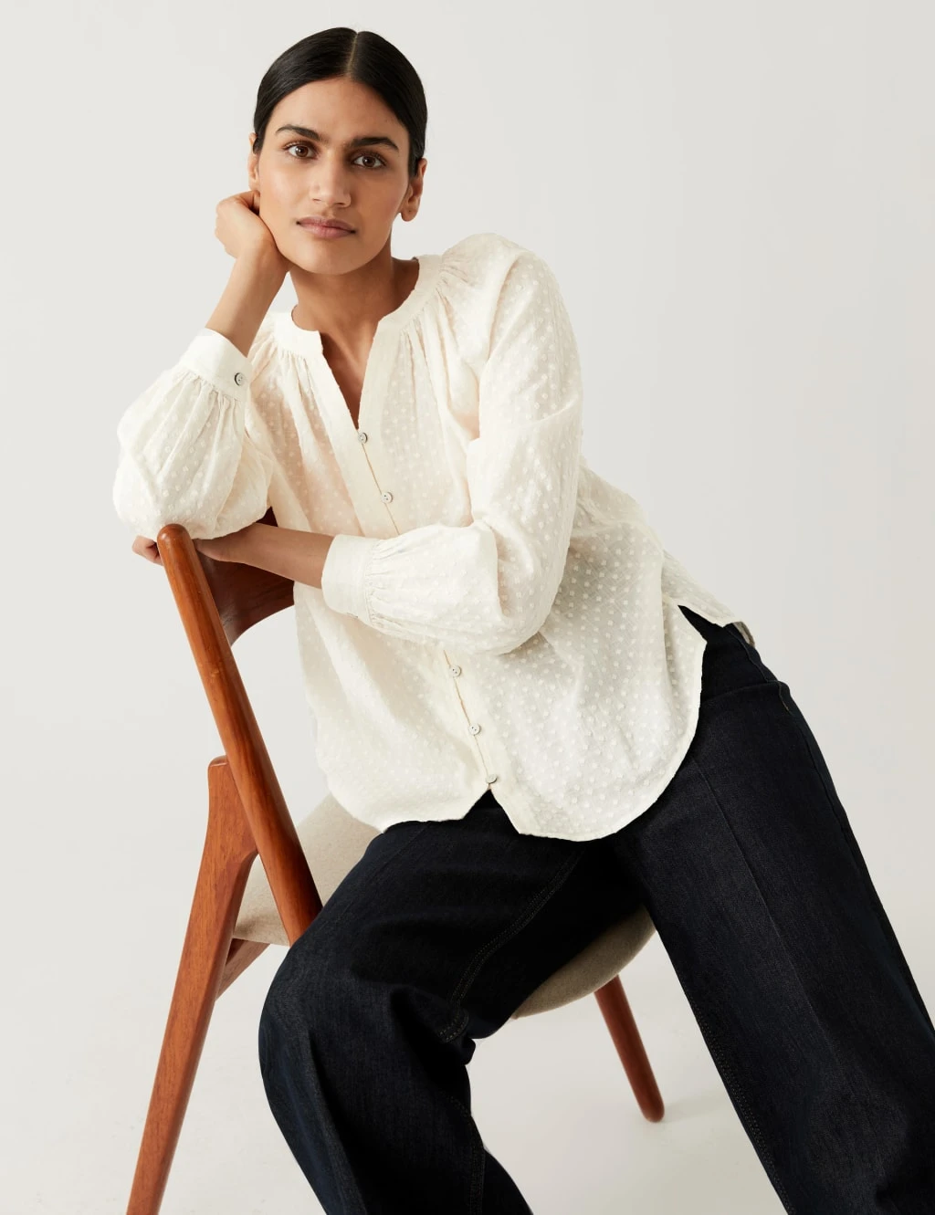 Pure Cotton Textured Puff Sleeve Blouse 1 Pure Cotton Textured Puff Sleeve Blouse