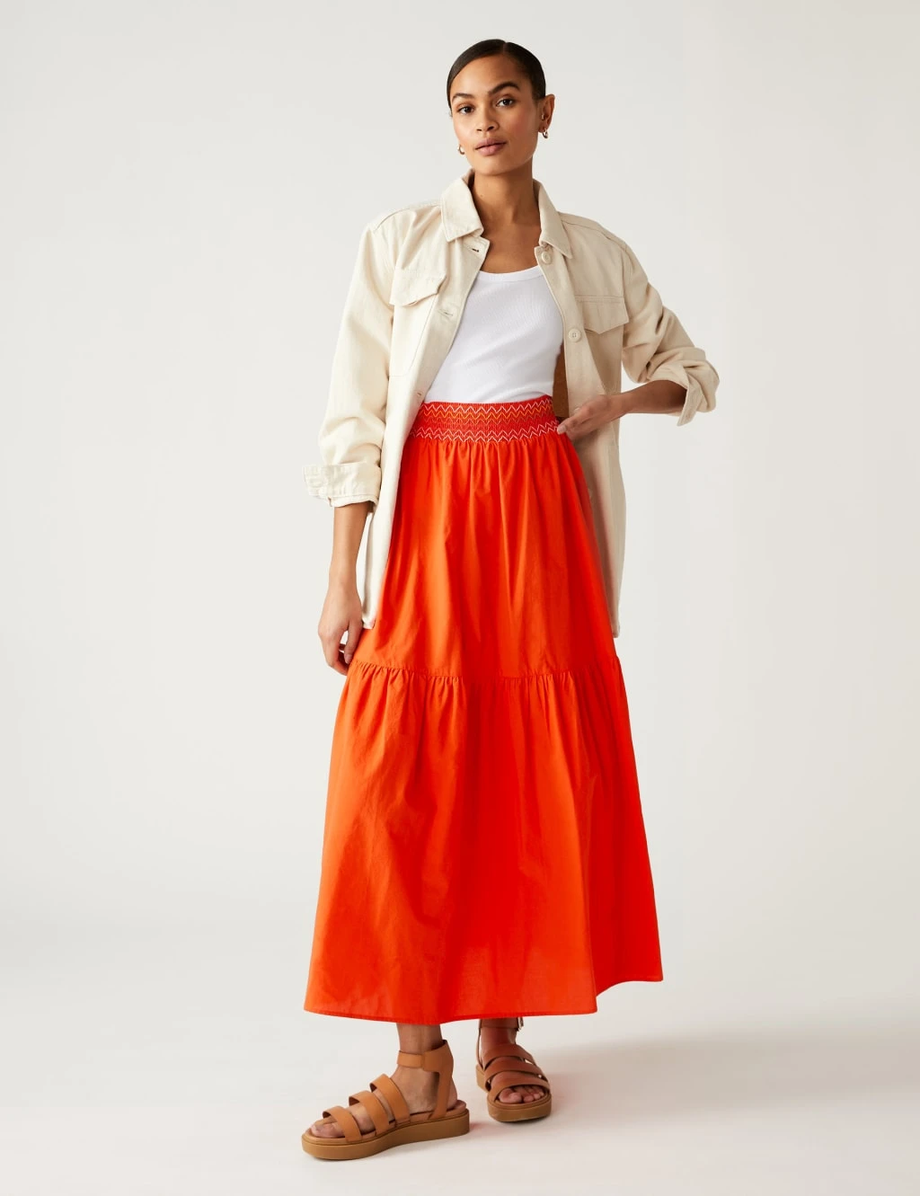 Pure Cotton Seam Detail Midi Tiered Skirt 3 Pure Cotton Seam Detail Midi Tiered Skirt - Image 3
