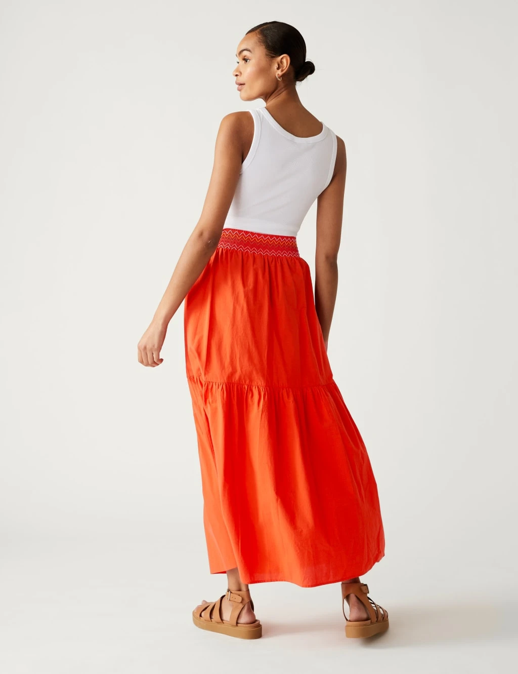 Pure Cotton Seam Detail Midi Tiered Skirt 5 Pure Cotton Seam Detail Midi Tiered Skirt - Image 5