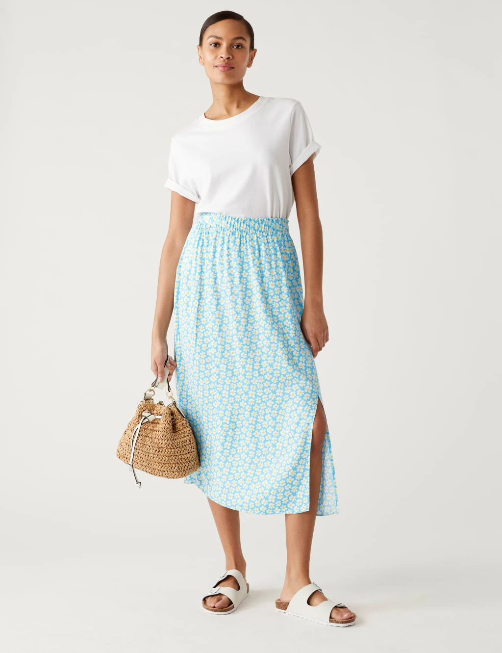 Printed Side Split Midi A-Line Skirt 1 Printed Side Split Midi A-Line Skirt