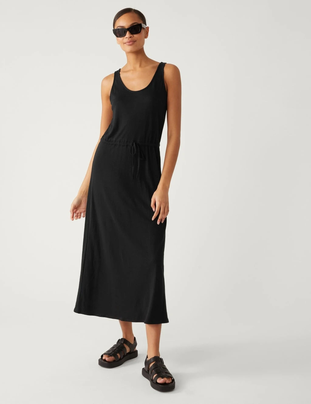 Linen Rich Jersey Midaxi Waisted Dress 3 Linen Rich Jersey Midaxi Waisted Dress - Image 3