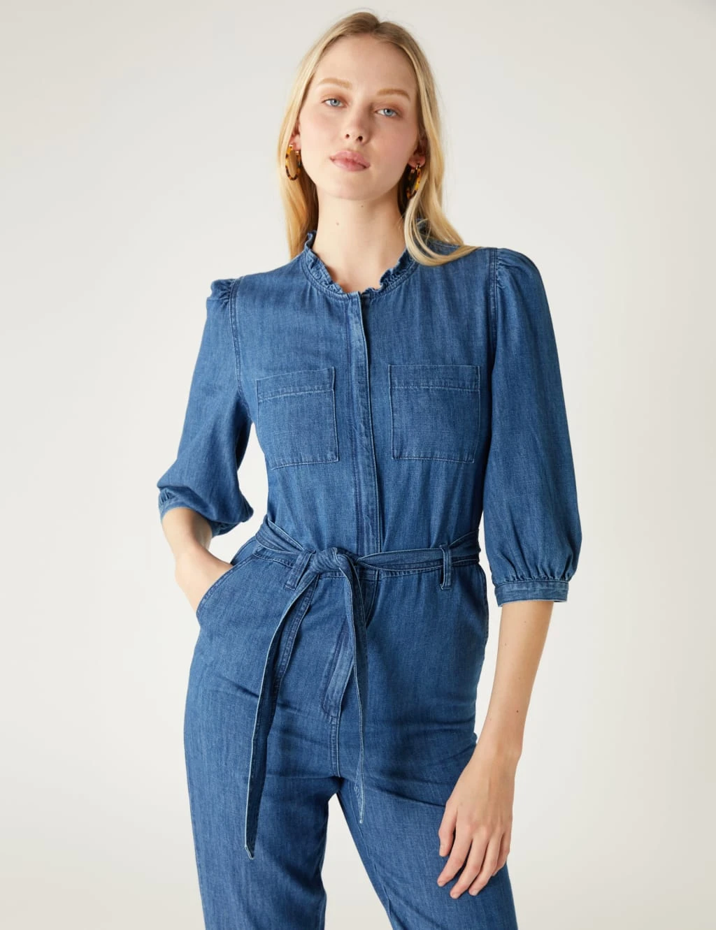 Denim Belted Ankle Grazer Jumpsuit 1 Denim Belted Ankle Grazer Jumpsuit