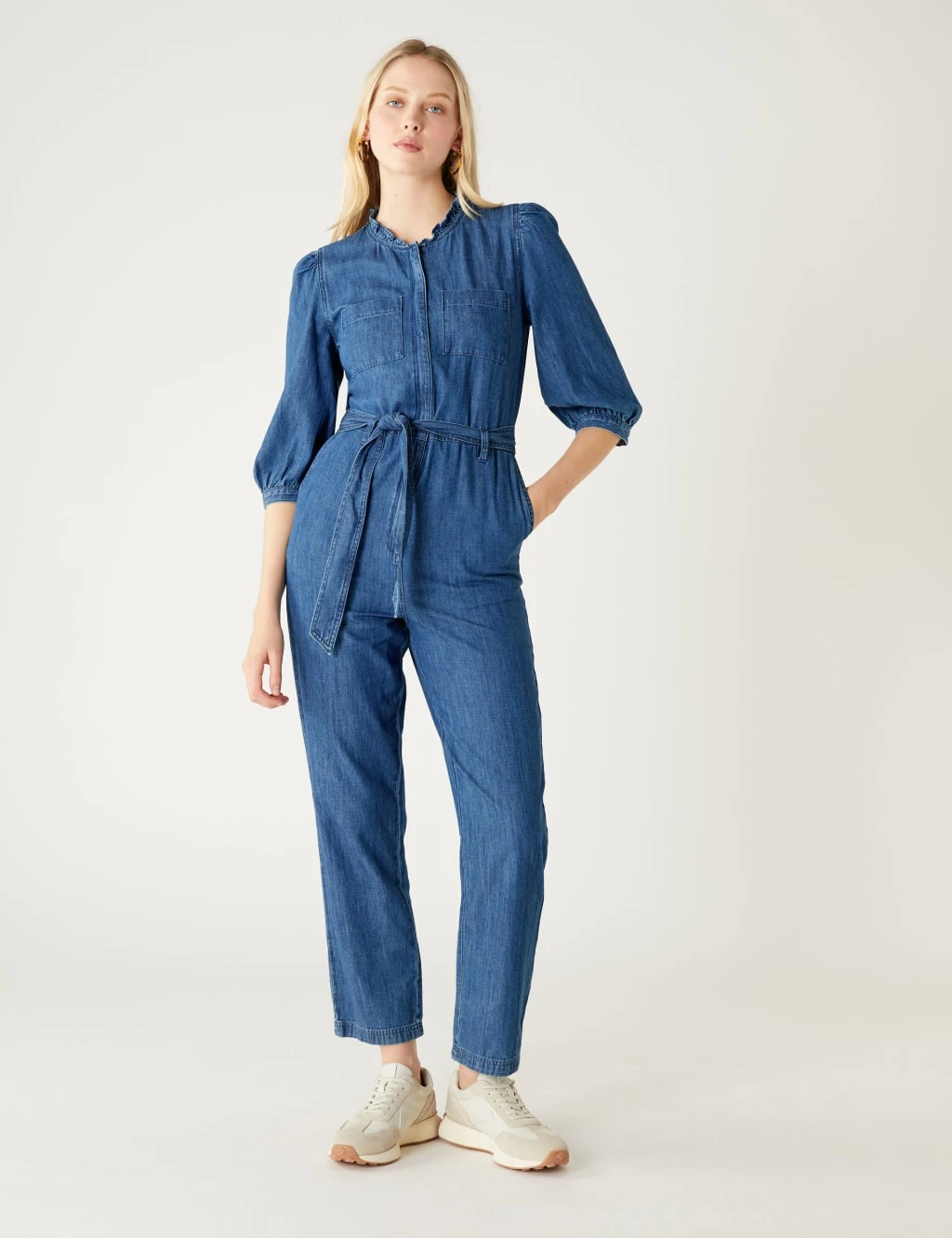 Denim Belted Ankle Grazer Jumpsuit 3 Denim Belted Ankle Grazer Jumpsuit - Image 3