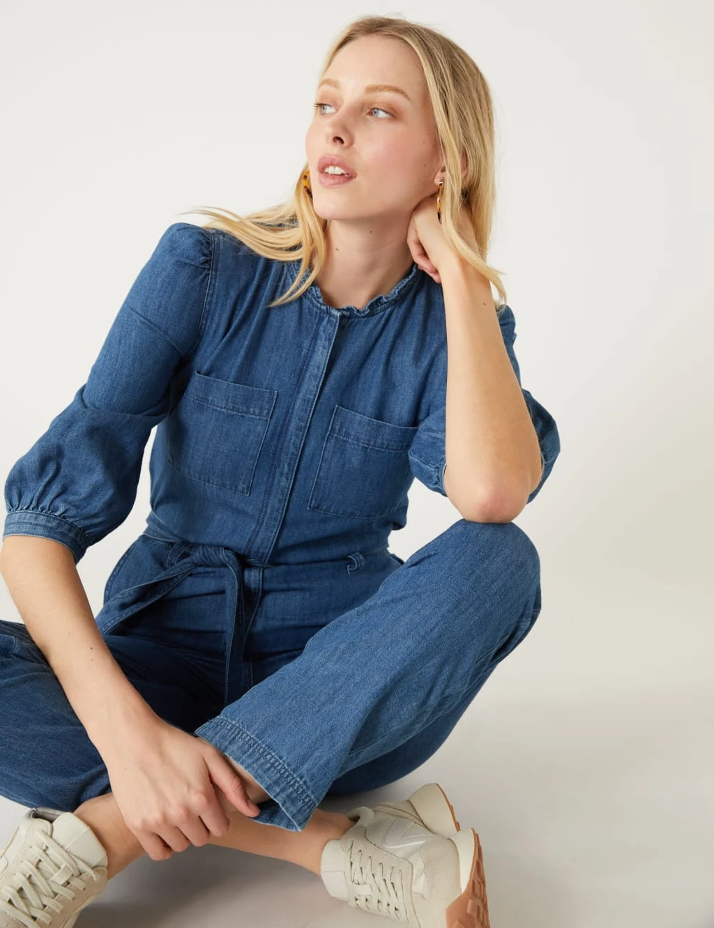 Denim Belted Ankle Grazer Jumpsuit 4 Denim Belted Ankle Grazer Jumpsuit - Image 4