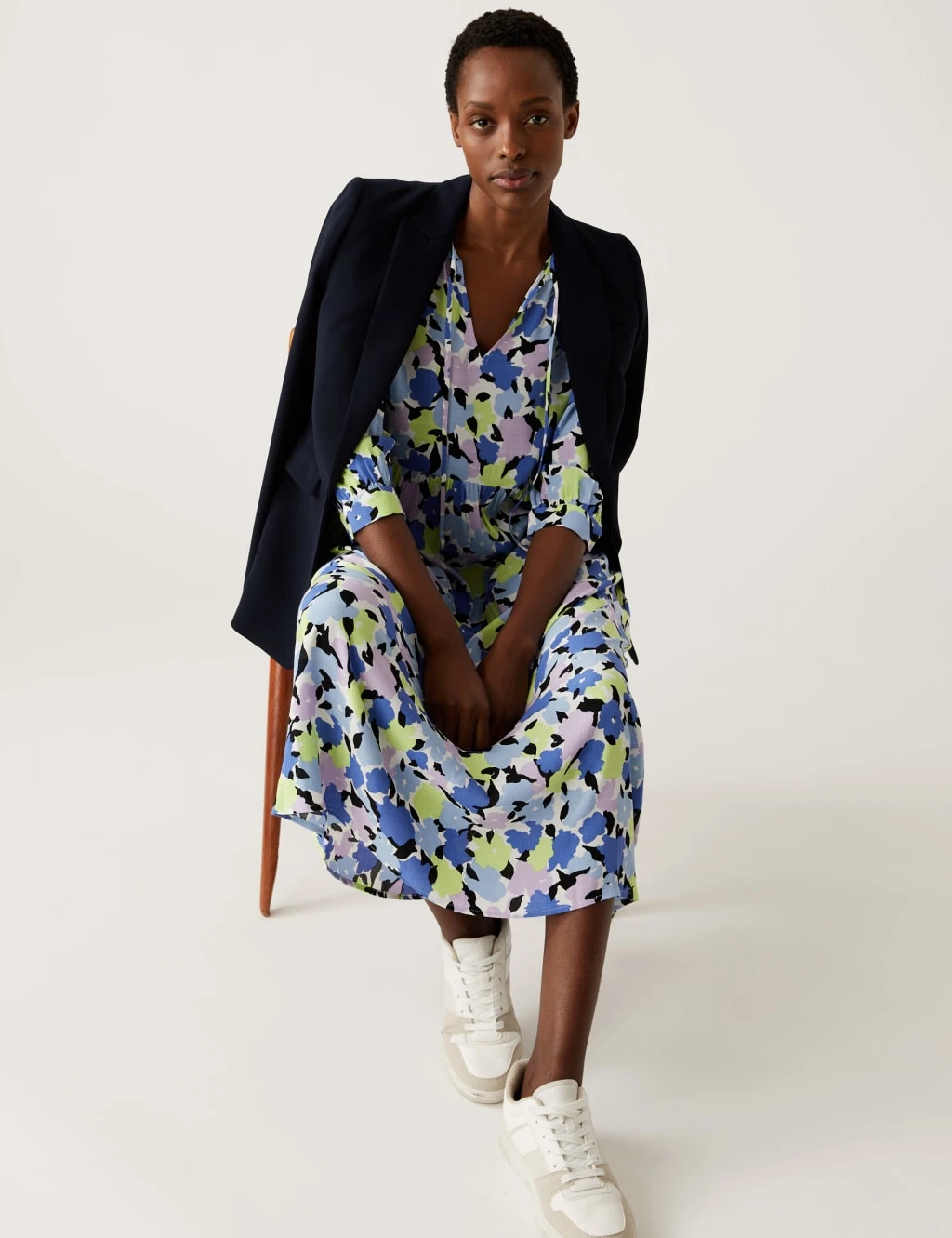 Printed Tie Neck Puff Sleeve Midi Dress 5 Printed Tie Neck Puff Sleeve Midi Dress - Image 5