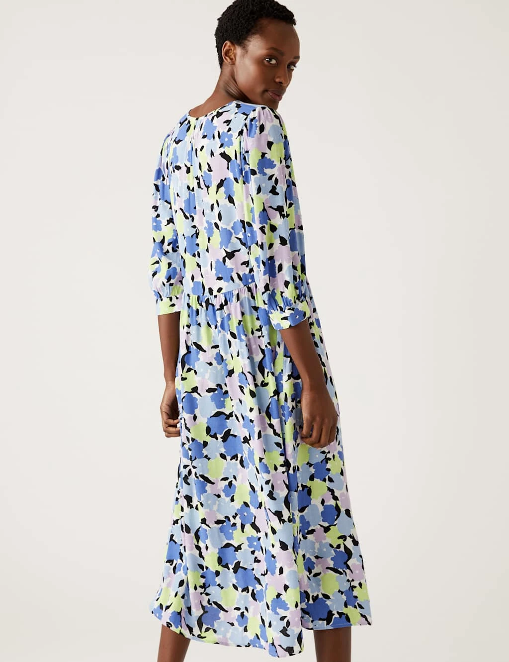 Printed Tie Neck Puff Sleeve Midi Dress 6 Printed Tie Neck Puff Sleeve Midi Dress - Image 6