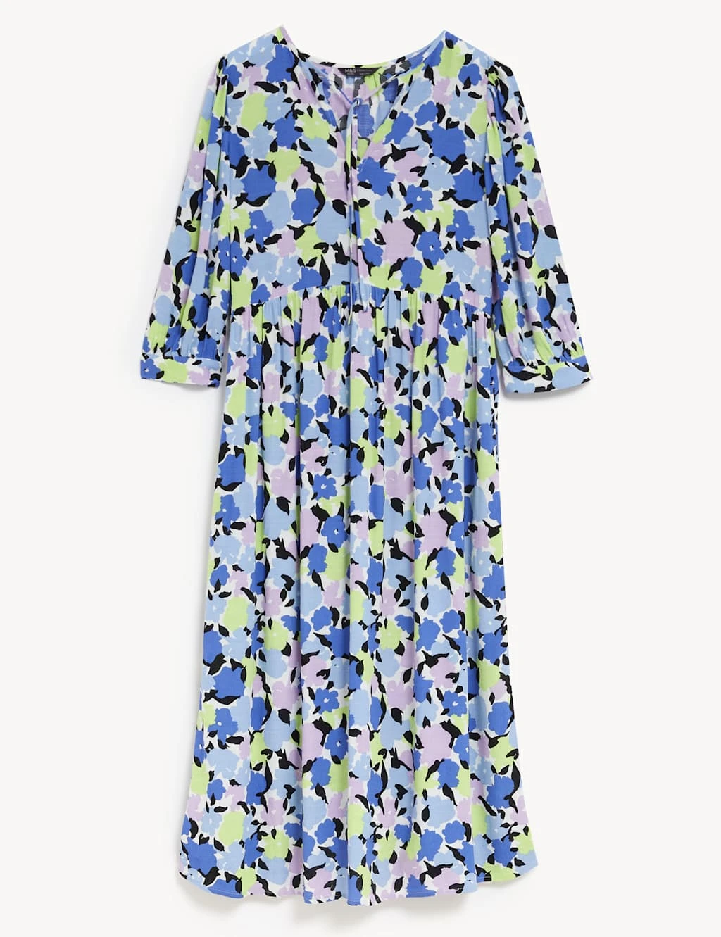 Printed Tie Neck Puff Sleeve Midi Dress 2 Printed Tie Neck Puff Sleeve Midi Dress - Image 2
