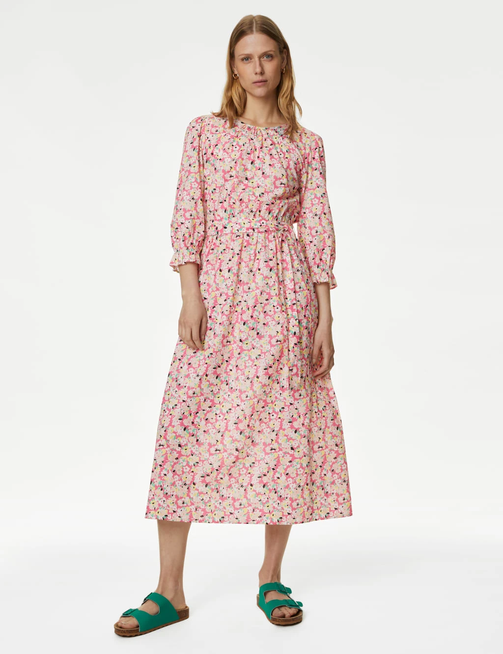 Pure Cotton Floral Midi Waisted Dress 1 Pure Cotton Floral Midi Waisted Dress
