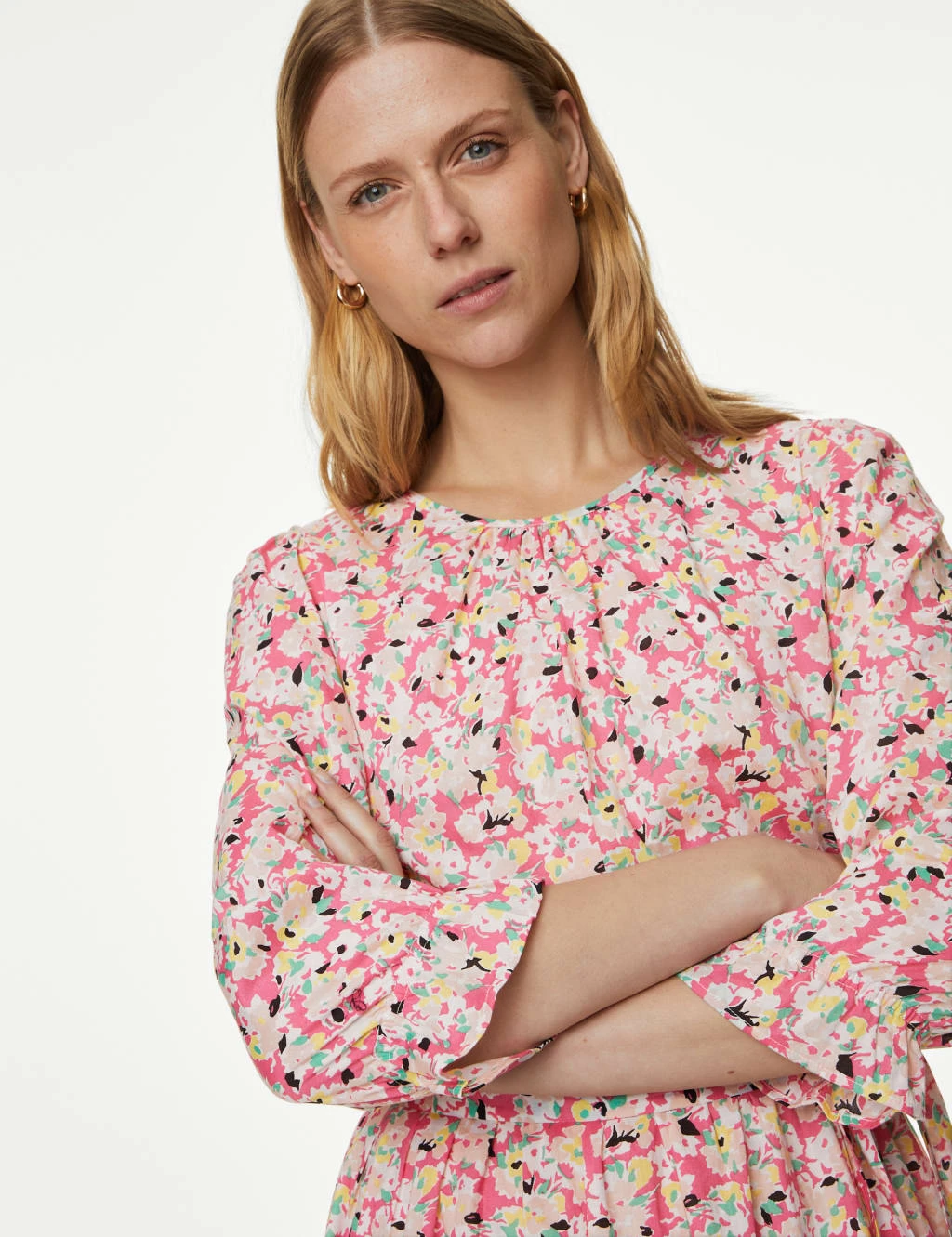 Pure Cotton Floral Midi Waisted Dress 3 Pure Cotton Floral Midi Waisted Dress - Image 3