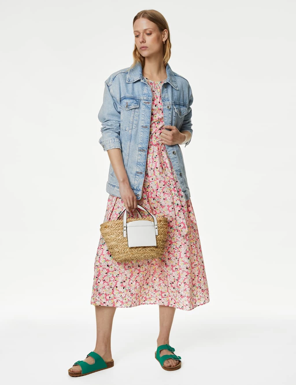 Pure Cotton Floral Midi Waisted Dress 4 Pure Cotton Floral Midi Waisted Dress - Image 4