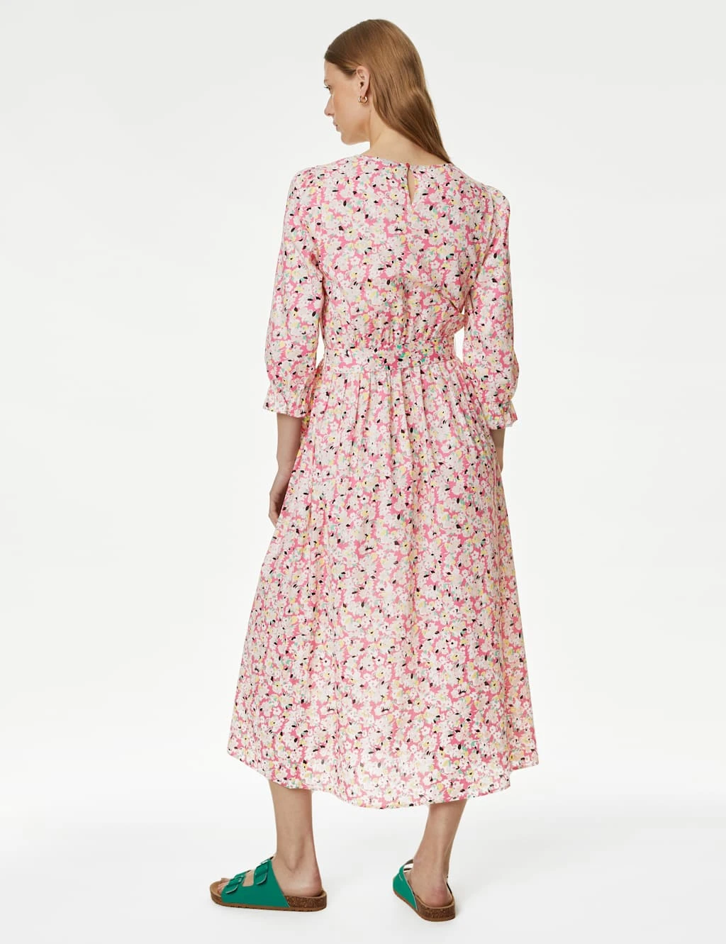 Pure Cotton Floral Midi Waisted Dress 5 Pure Cotton Floral Midi Waisted Dress - Image 5