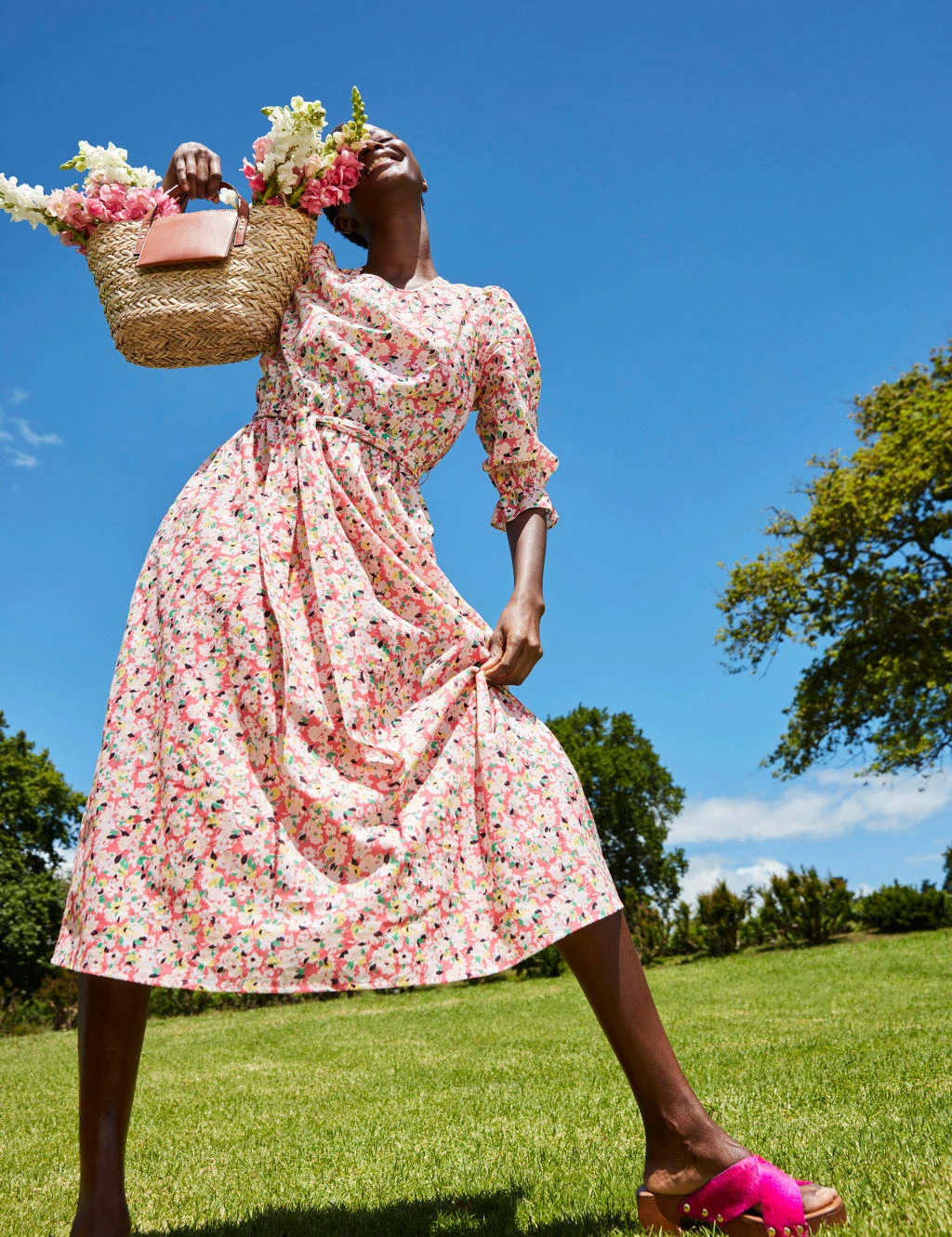 Pure Cotton Floral Midi Waisted Dress 6 Pure Cotton Floral Midi Waisted Dress - Image 6