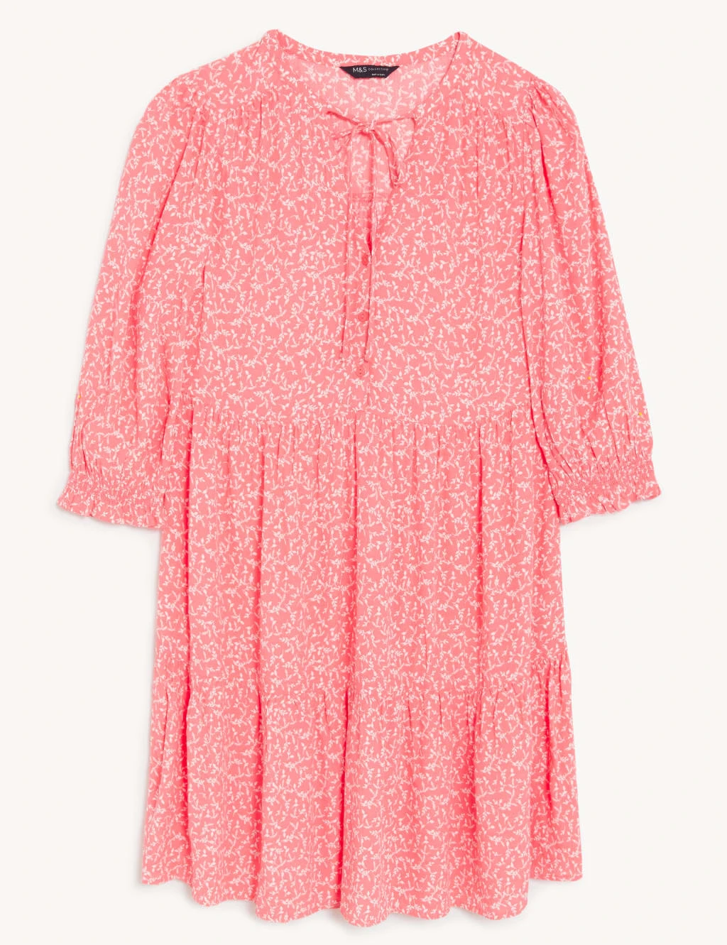 Printed Tie Neck Mini Tiered Dress 2 Printed Tie Neck Mini Tiered Dress - Image 2