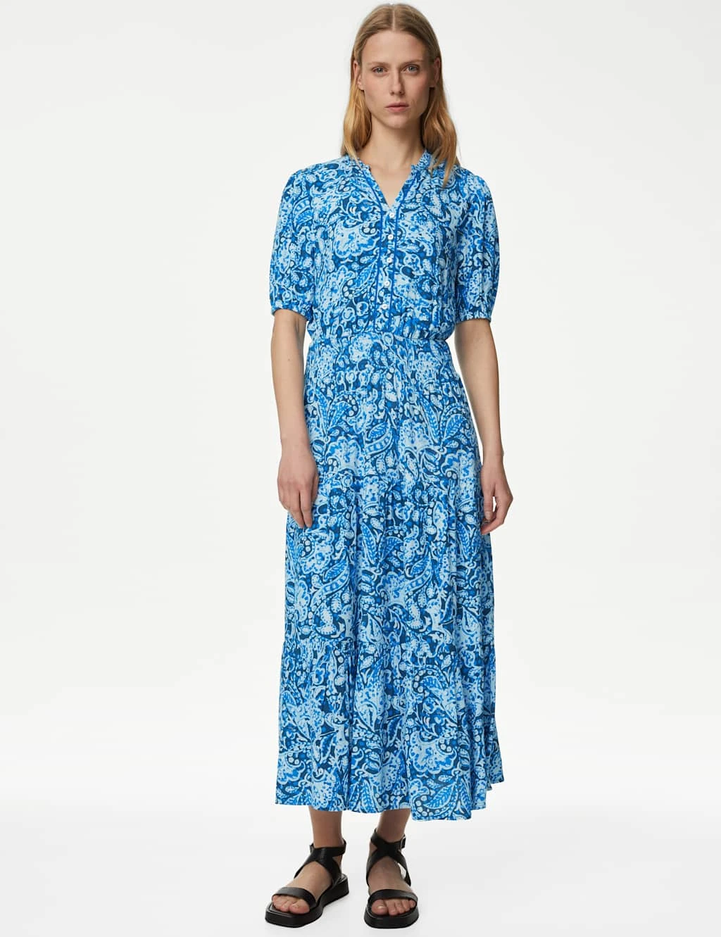 Printed V-Neck Midi Waisted Dress 3 Printed V-Neck Midi Waisted Dress - Image 3