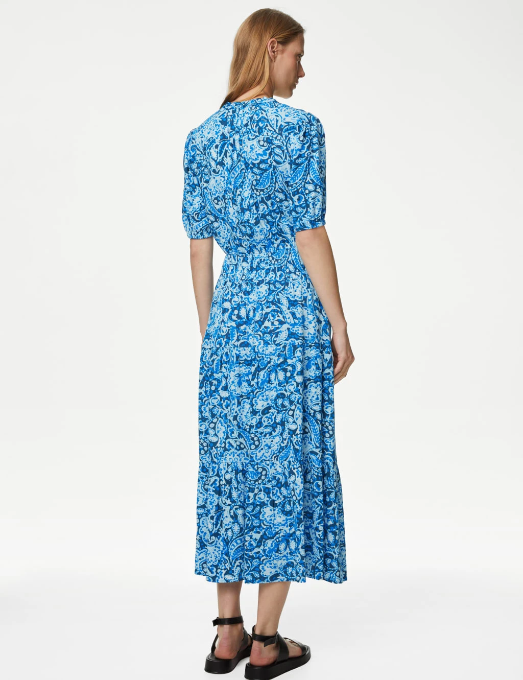 Printed V-Neck Midi Waisted Dress 5 Printed V-Neck Midi Waisted Dress - Image 5
