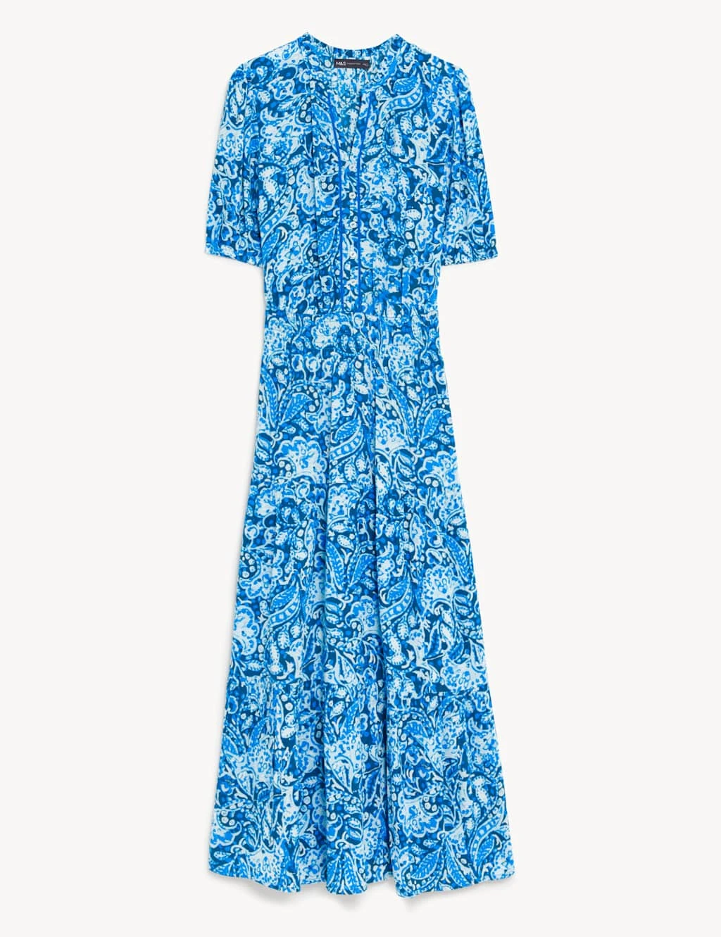 Printed V-Neck Midi Waisted Dress 2 Printed V-Neck Midi Waisted Dress - Image 2