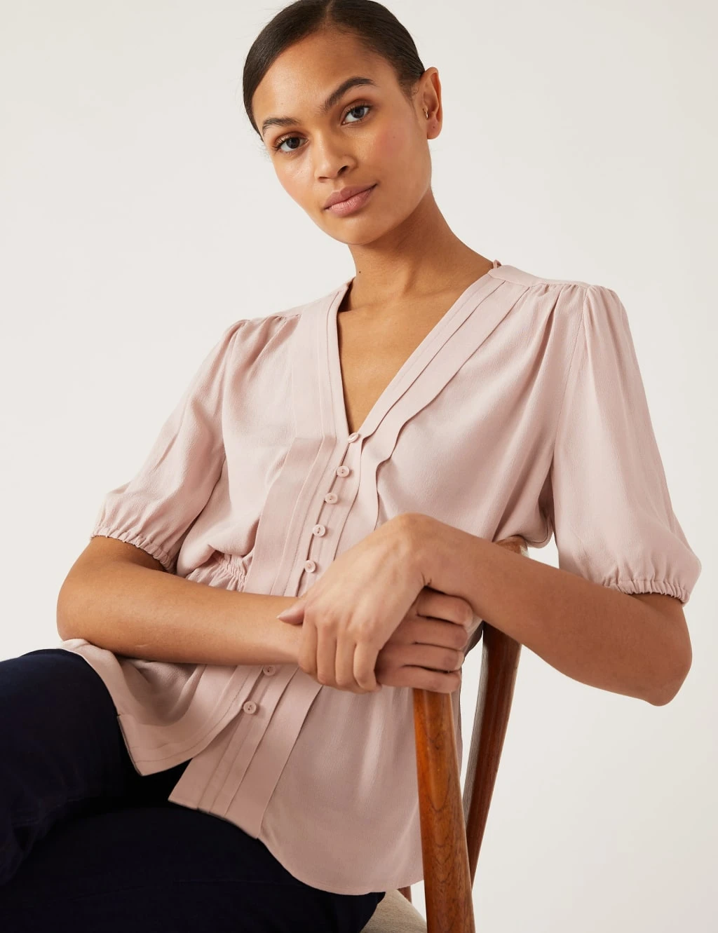 Pleated Button Through Blouse 1 Pleated Button Through Blouse