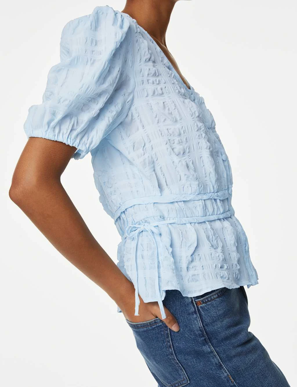 Textured V-Neck Button Through Blouse 4 Textured V-Neck Button Through Blouse - Image 4