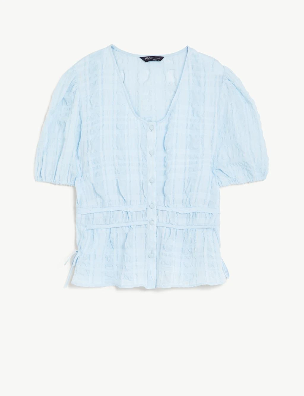 Textured V-Neck Button Through Blouse 2 Textured V-Neck Button Through Blouse - Image 2