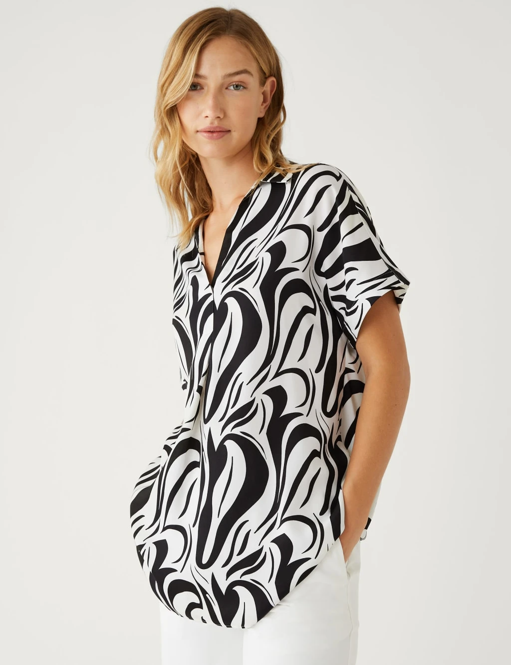 Satin Printed Popover Blouse 1 Satin Printed Popover Blouse