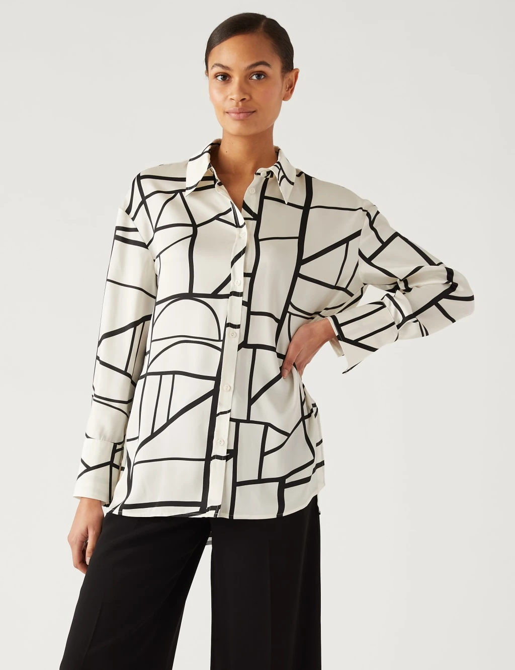 Geometric Collared Longline Shirt 3 Geometric Collared Longline Shirt - Image 3