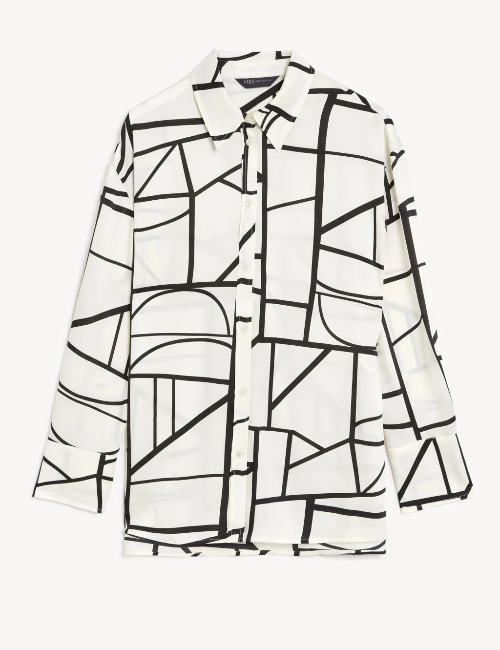 Geometric Collared Longline Shirt 2 Geometric Collared Longline Shirt - Image 2