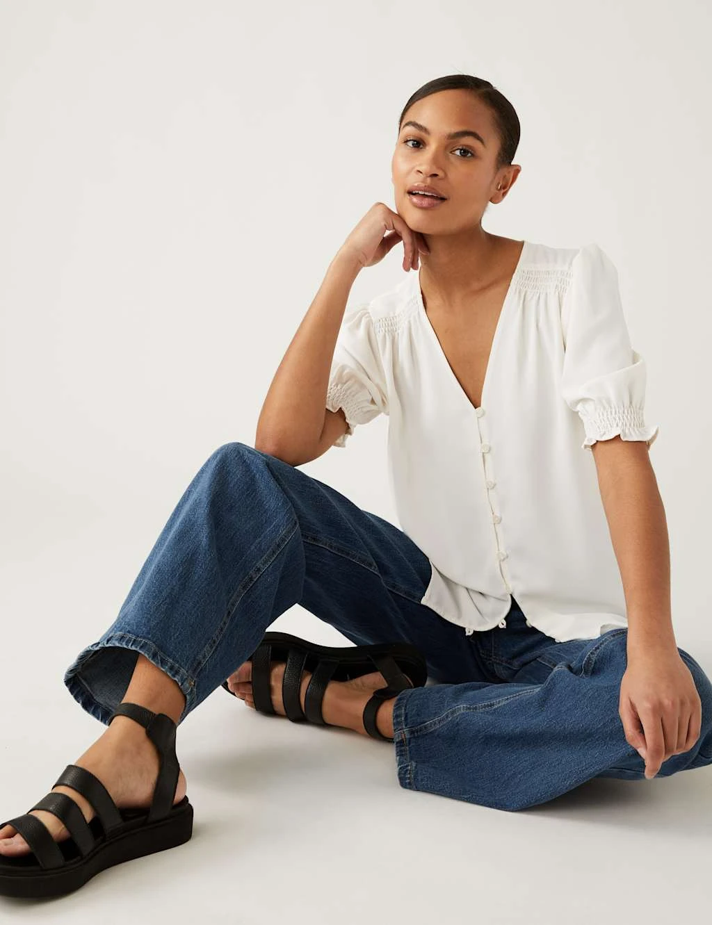 V-Neck Button Detail Blouse 3 V-Neck Button Detail Blouse - Image 3