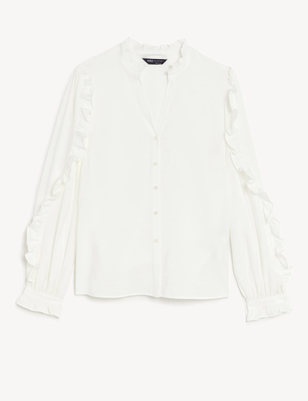 V-Neck Frill Detail Button Through Blouse 2 V-Neck Frill Detail Button Through Blouse - Image 2