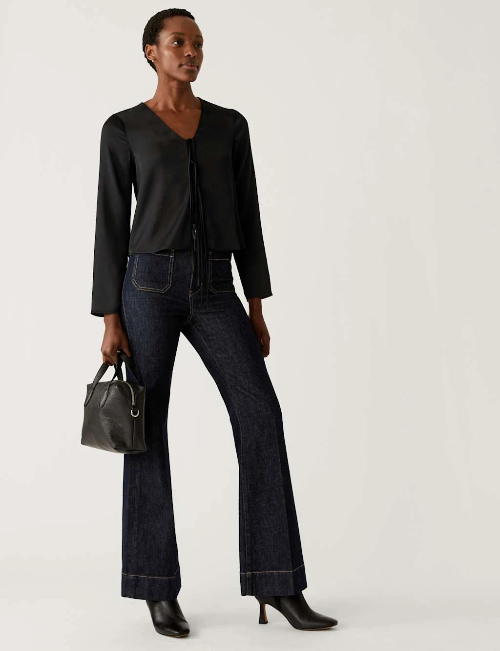 Satin V-Neck Tie Front Blouse 1 Satin V-Neck Tie Front Blouse