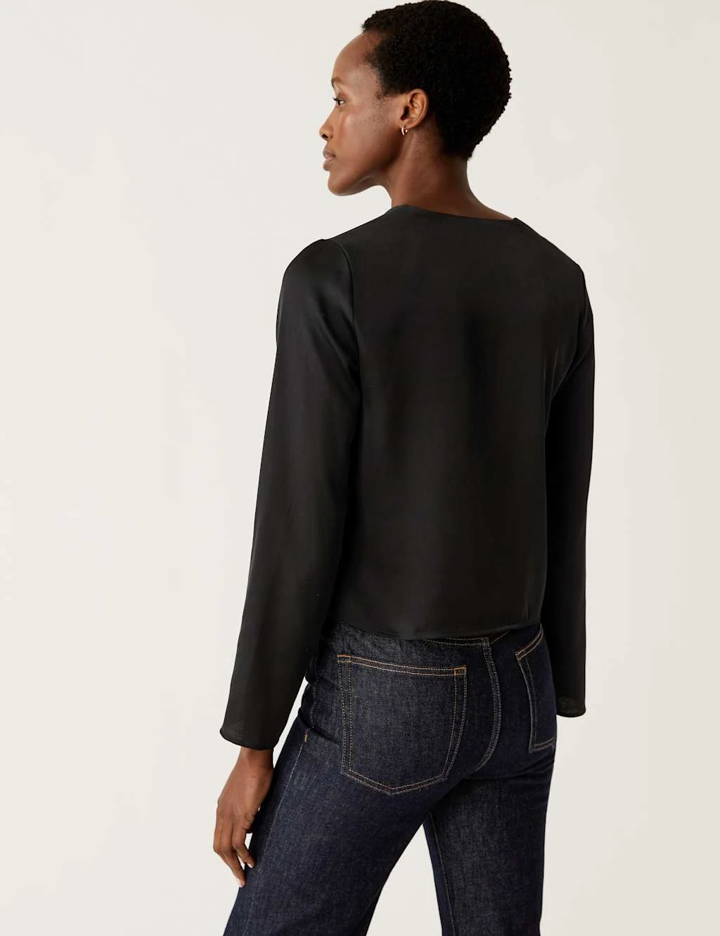 Satin V-Neck Tie Front Blouse 5 Satin V-Neck Tie Front Blouse - Image 5