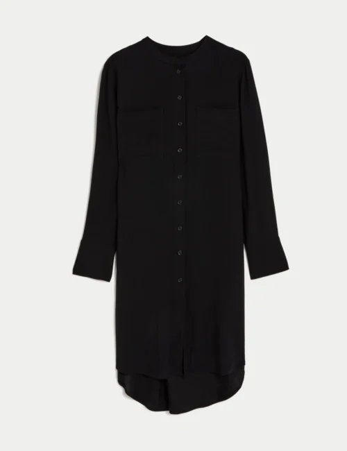 Collarless Longline Long Sleeve Shirt