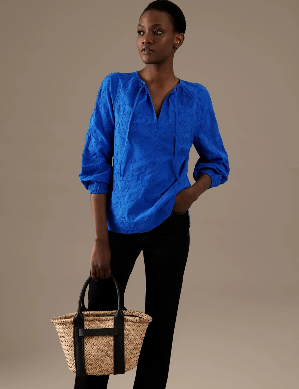 Pure Cotton Embroidered Tie Neck Blouse 4 Pure Cotton Embroidered Tie Neck Blouse - Image 4