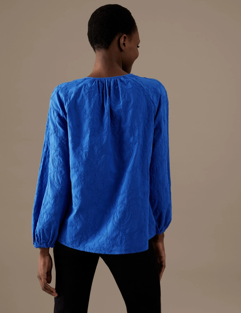 Pure Cotton Embroidered Tie Neck Blouse 5 Pure Cotton Embroidered Tie Neck Blouse - Image 5