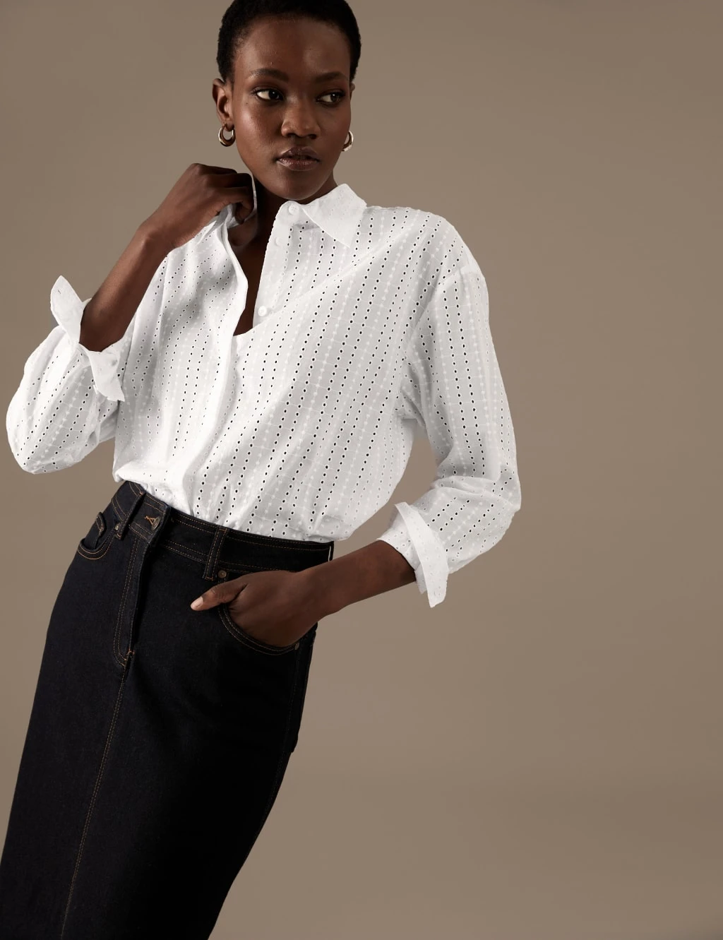 Pure Cotton Broderie Detail Shirt 3 Pure Cotton Broderie Detail Shirt - Image 3
