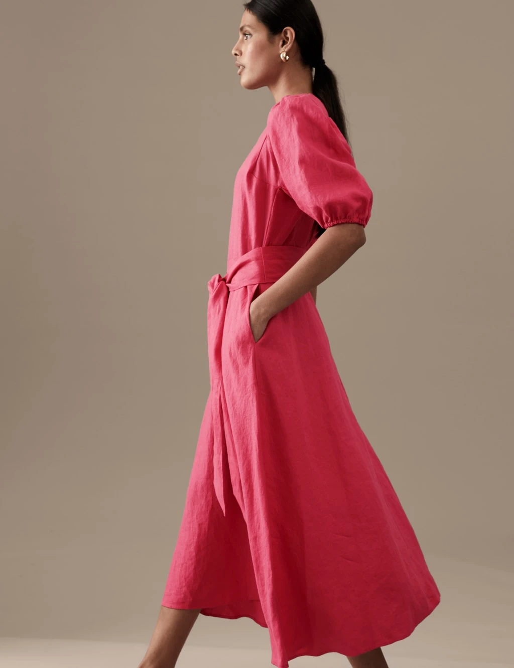 Pure Irish Linen V-Neck Midaxi Waisted Dress 3 Pure Irish Linen V-Neck Midaxi Waisted Dress - Image 3